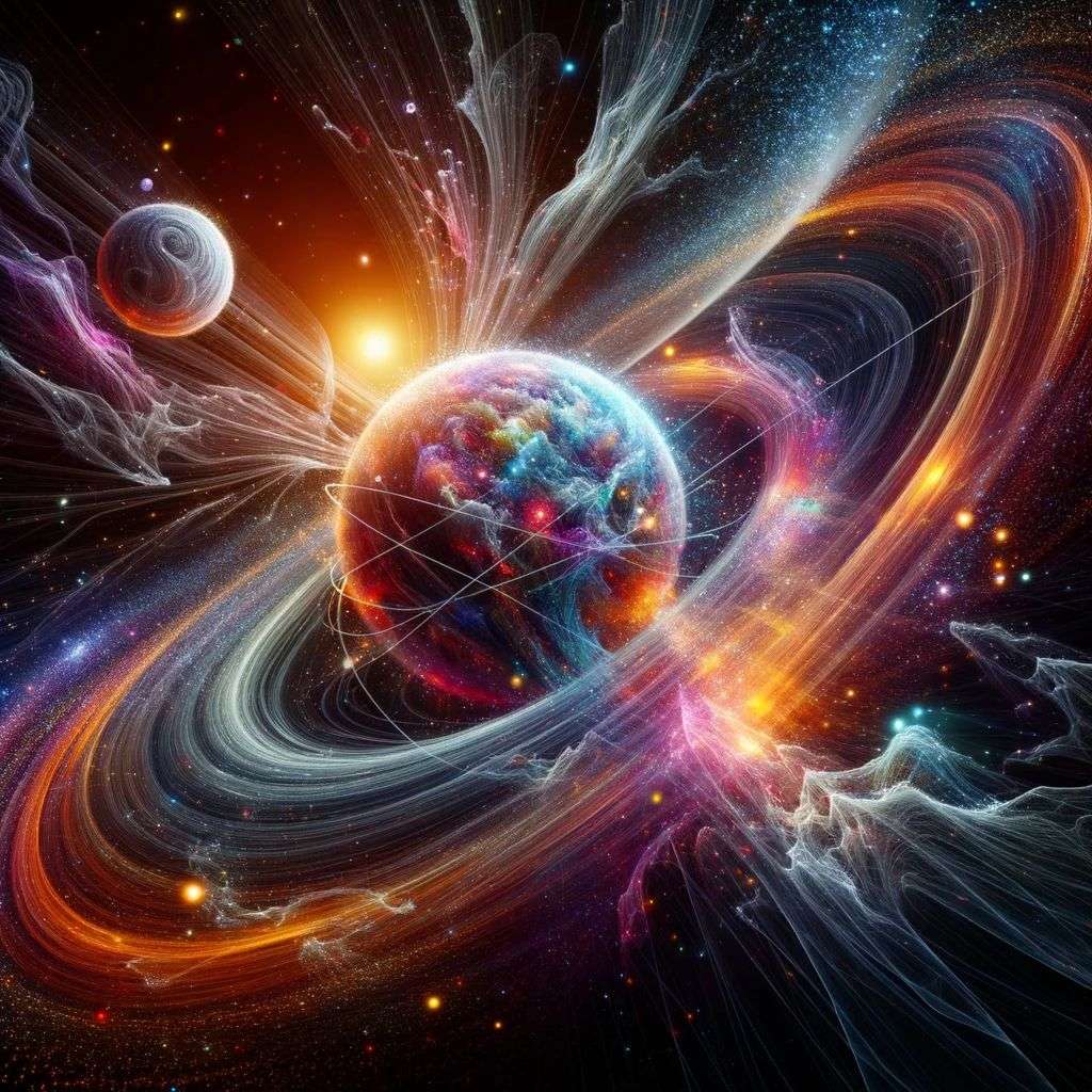 the discovery of gravity, particle explosion, digital art
